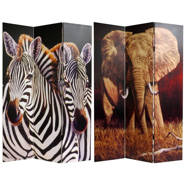 Double Sided Elephant And Zebra Canvas Room Divider Oriental Furniture