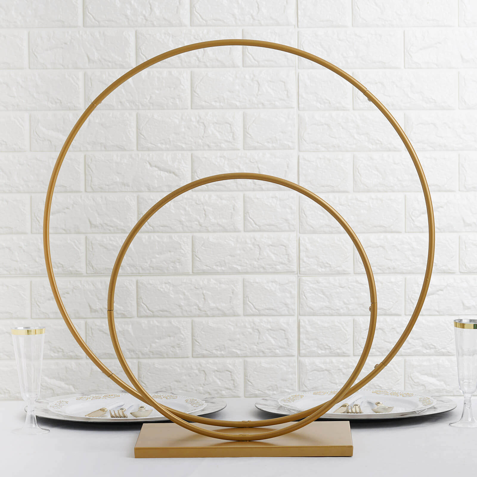 Gold Double Metal Hoop Wedding Centerpiece, Flower Stand 24