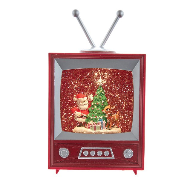 Kurt Adler 8 5 inch Battery operated Rudolph And Santa Musical Tv Table Piece