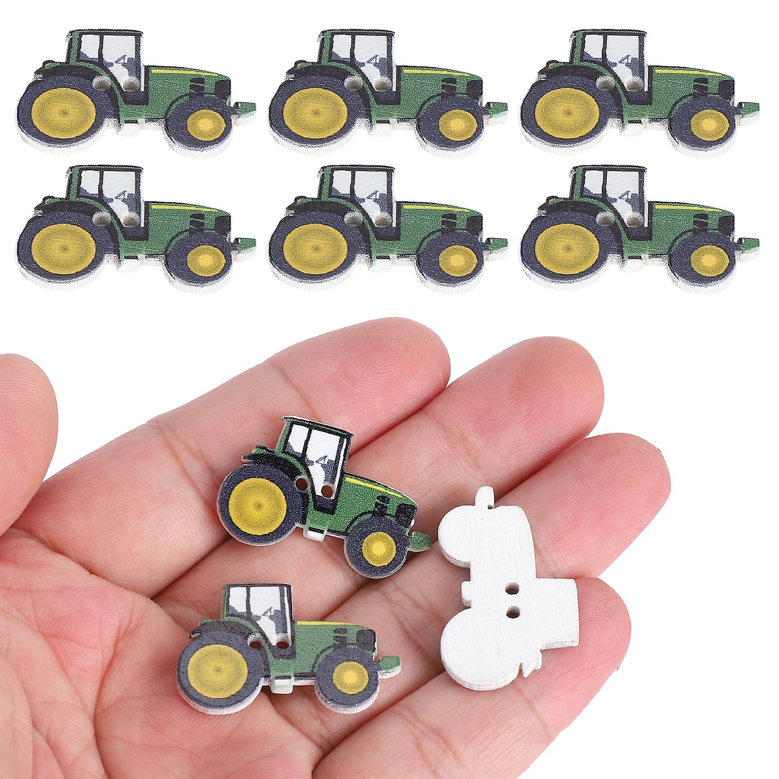 150pcs Wooden Button Cute Cartoon Tractor Painting Christmas Decoration For Clothes Backpack Wall Door