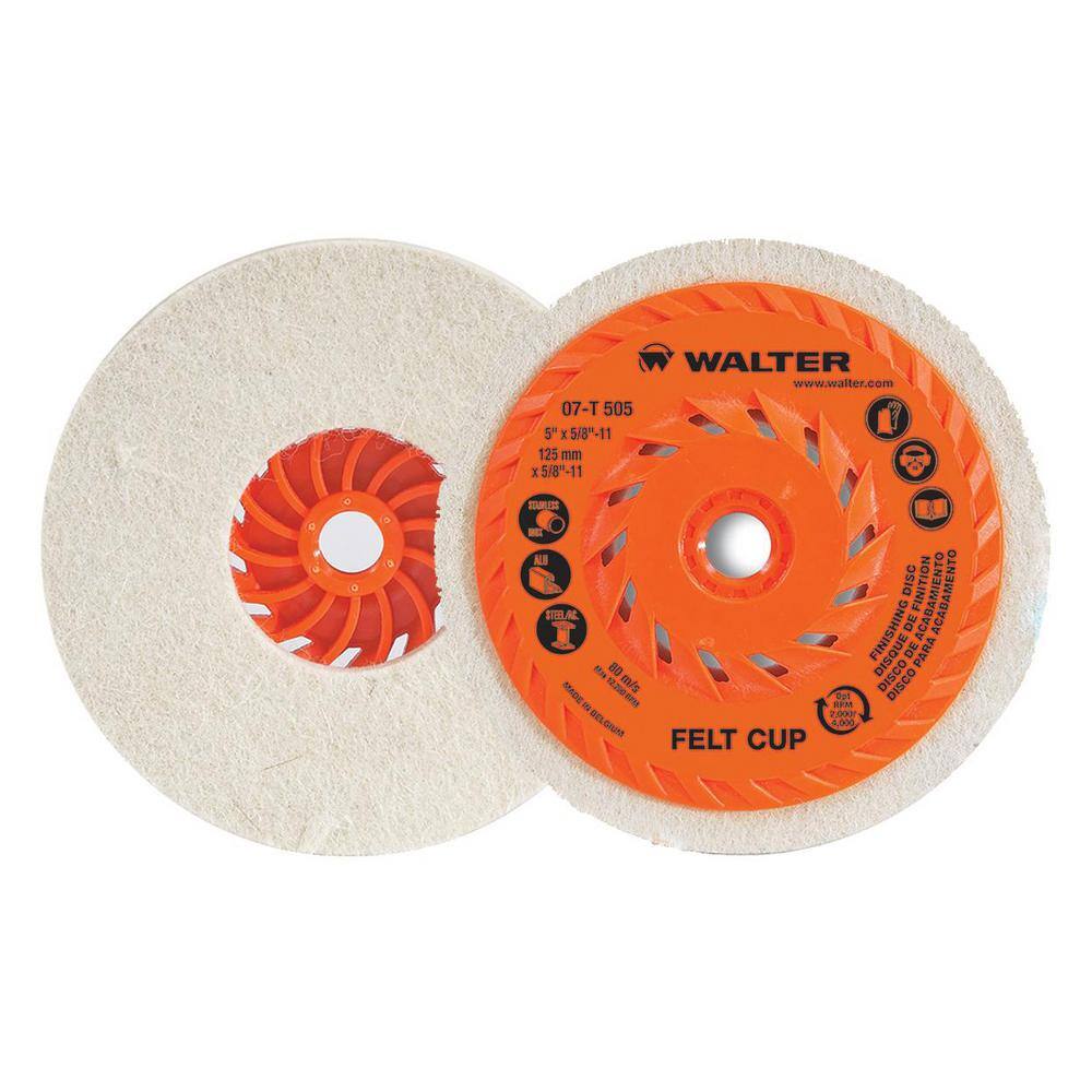 WALTER SURFACE TECHNOLOGIES 5 in. Felt Cup Disc (5-Pack) 07T505