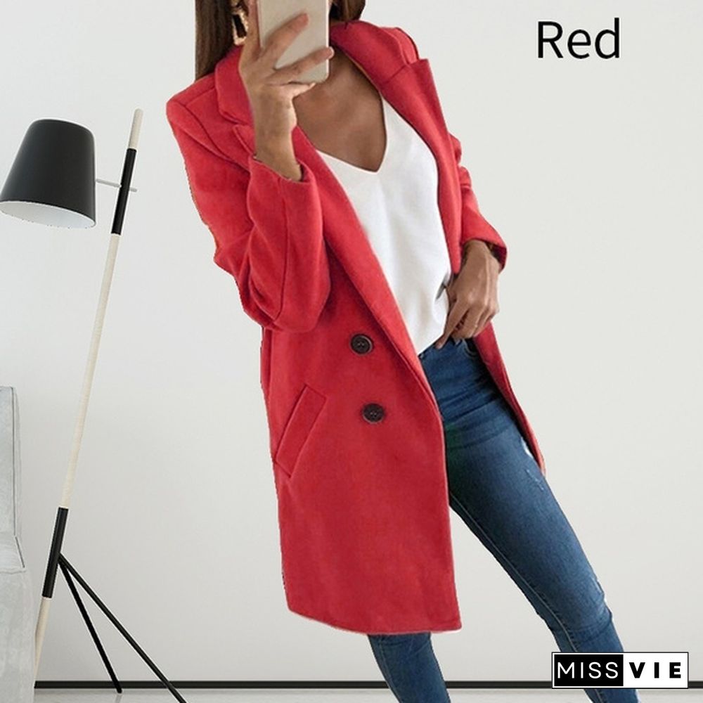 Winter and Autumn Woman Long Wool Coat Solid Color Elegant Blend Coats Slim Fashion Female Long Coat Outerwear Jackets Plus Size S-5XL