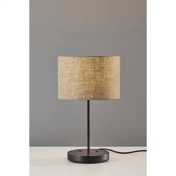 Carbon Loft Melville Matte Black/Walnut Table Lamp w/ Wireless Charging Pad/USB Port