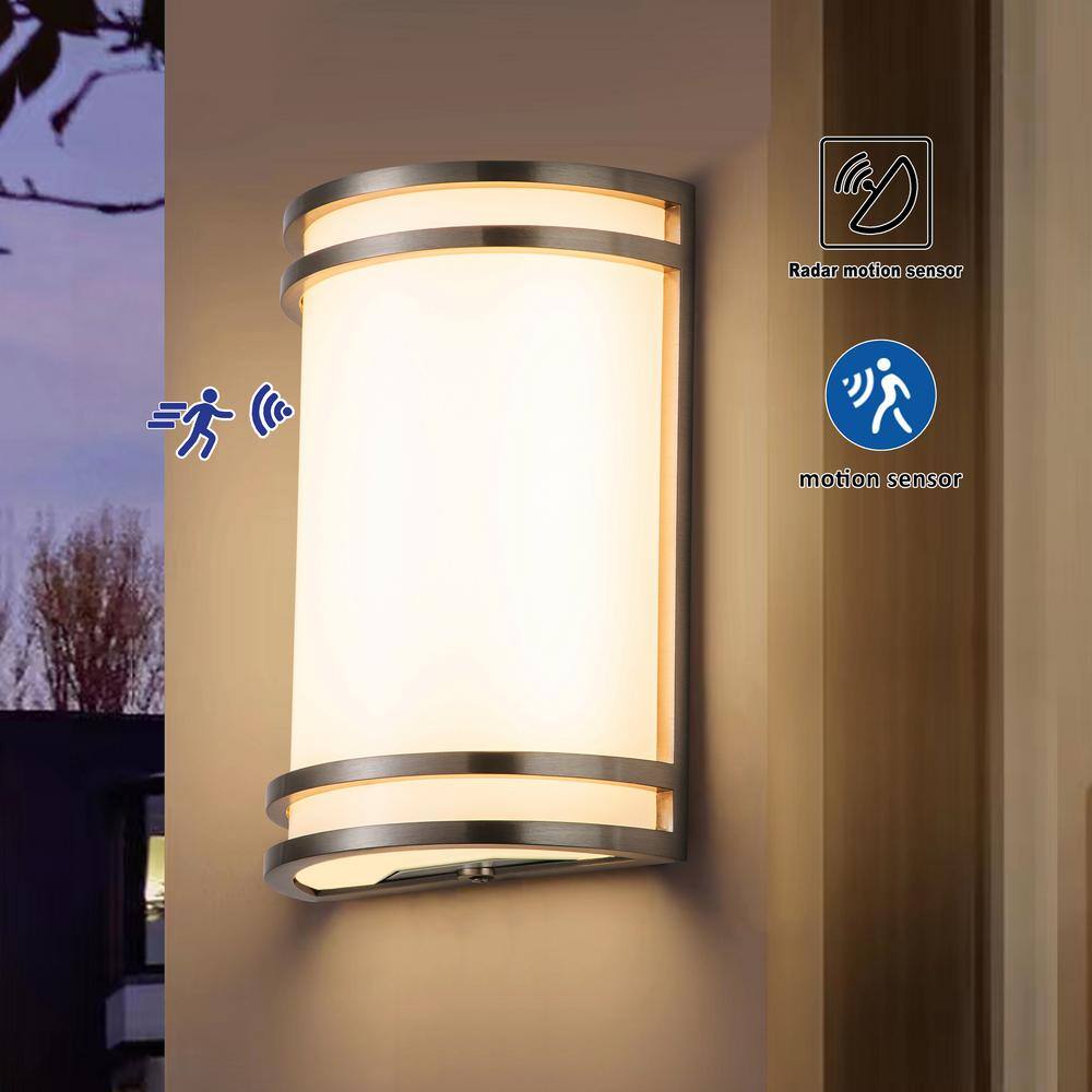 C Cattleya 1-Light Satin Nickel Aluminum 15-Watt LED Radar Sensor Outdoor Wall Light with Acrylic Shade CA2265-W