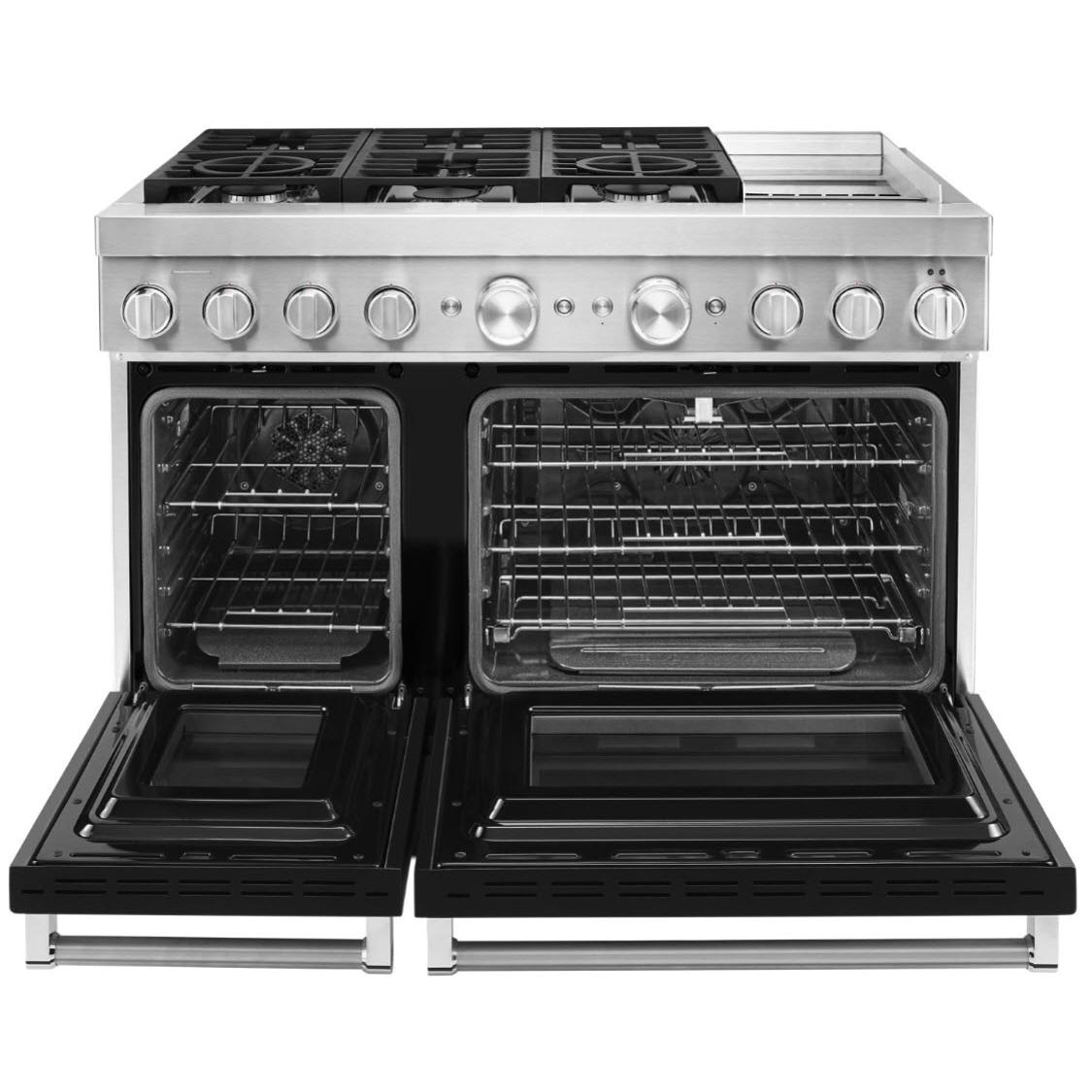 KitchenAid 48-inch Freestanding Dual Fuel Range with Even-Heat? True Convection KFDC558JBK