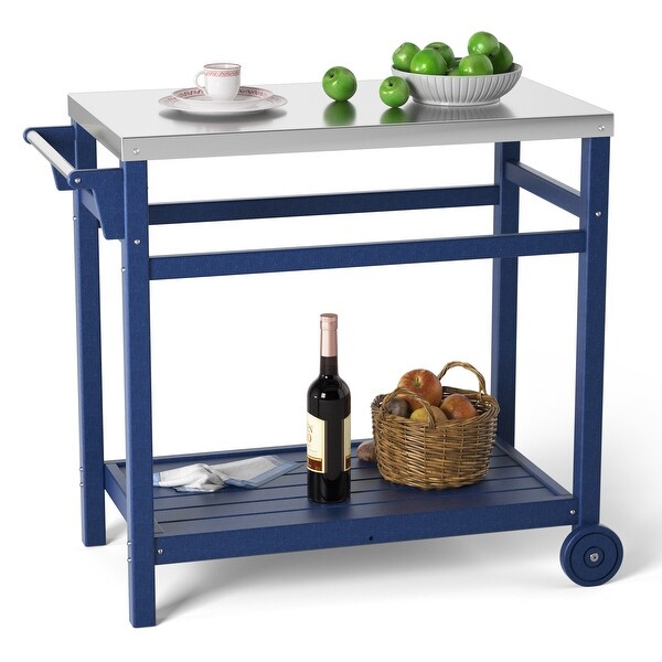 Outdoor Prep Cart Dining Table for Pizza Oven，Patio Grilling Backyard BBQ Grill