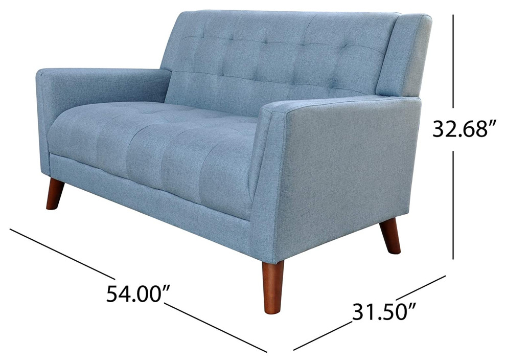 Mid Century Modern Loveseat  Unique Geometric Shape With Deep Tufting  Blue   Midcentury   Loveseats   by Decor Love  Houzz