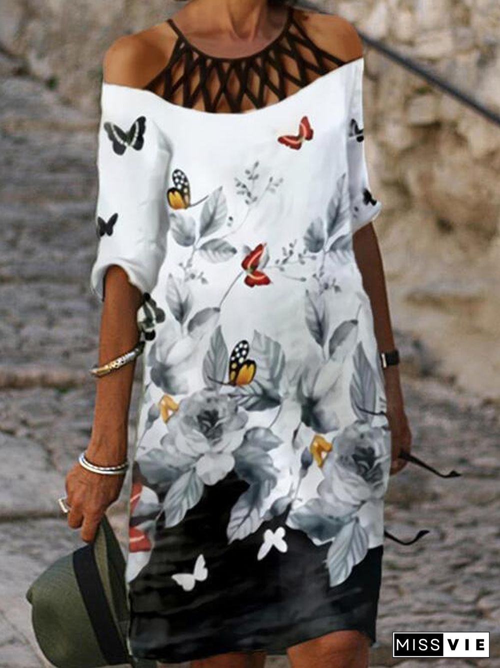 Daily Off Shoulder Printed Dress