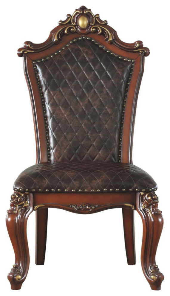 Leatherette Padded Side Chair With Button Tufted Back Set Of 2 Brown  Saltoro   Victorian   Dining Chairs   by Dot  ampBo  Houzz