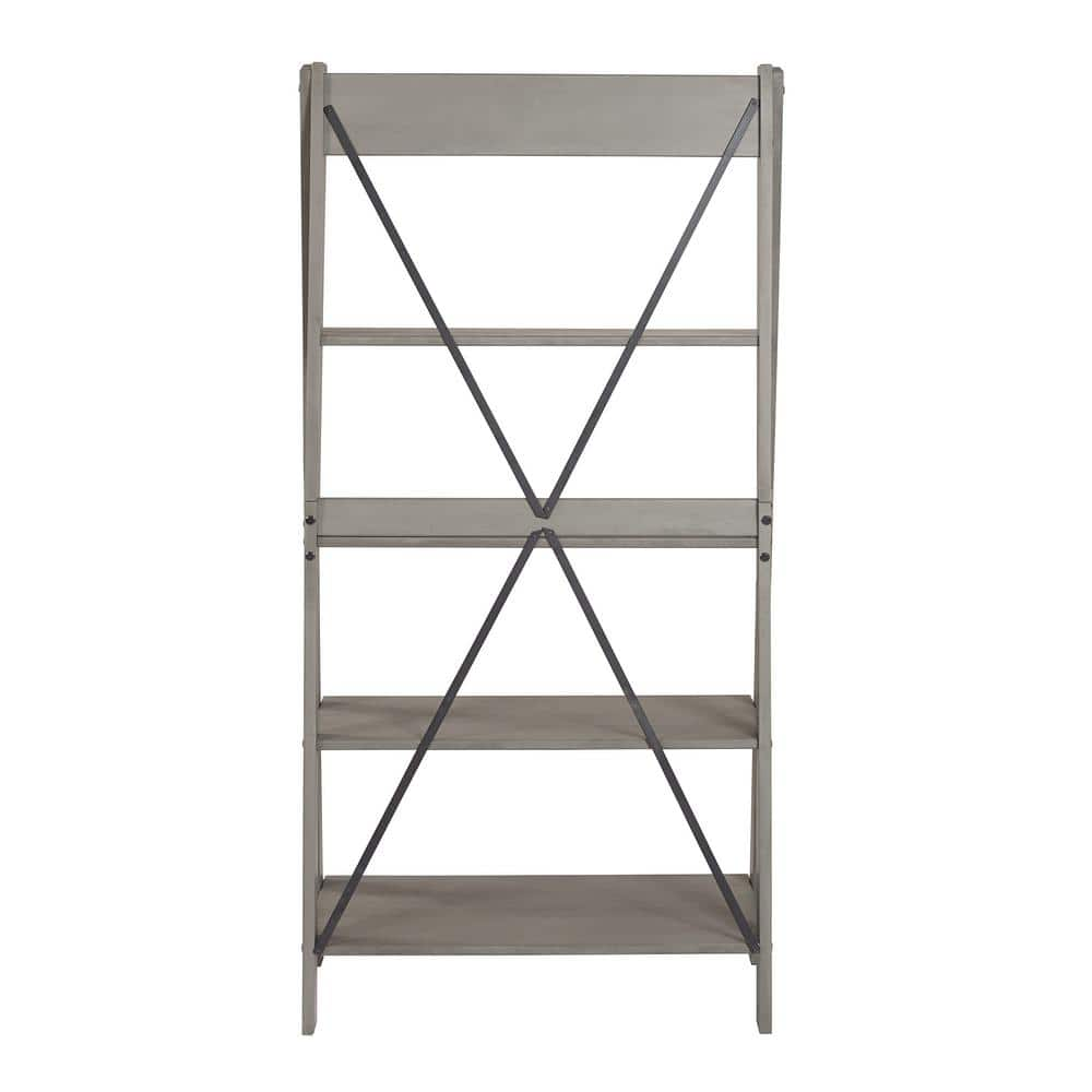 Welwick Designs 68 in. Gray Wood 4-shelf Ladder Bookcase with Open Back HD8225