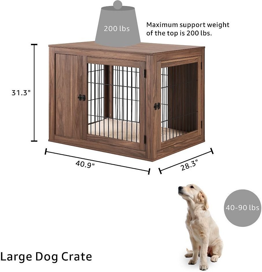 Unipaws Wooden Wire Double Door Furniture End Table Dog Crate