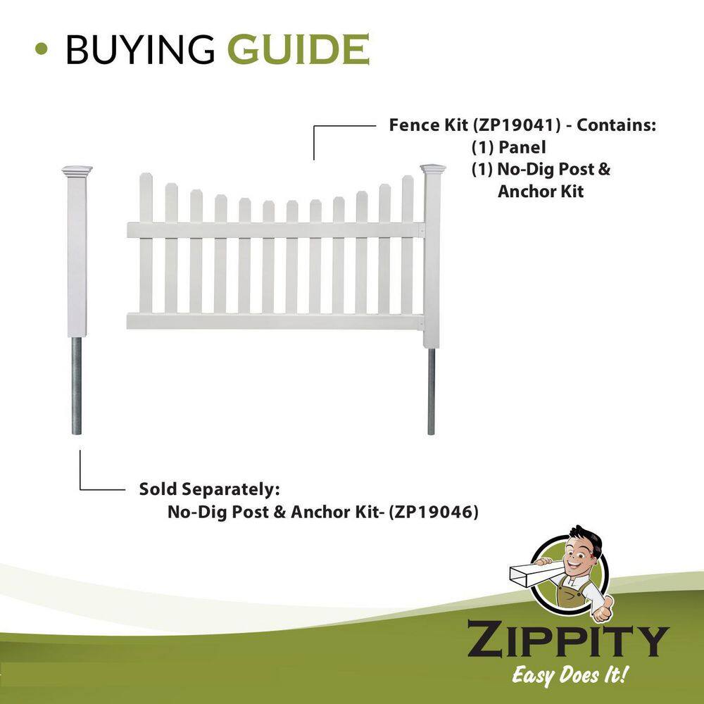 Zippity Outdoor Products 3.5 ft. H x 6 ft. W Permanent All American Vinyl Picket Fence Panel Kit with No-Dig Anchor and Cap ZP19041