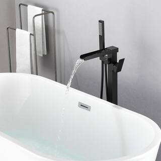 Nestfair Single-Handle Floor Mount Roman Tub Faucet with Hand Shower in Matte Black SMD8037B