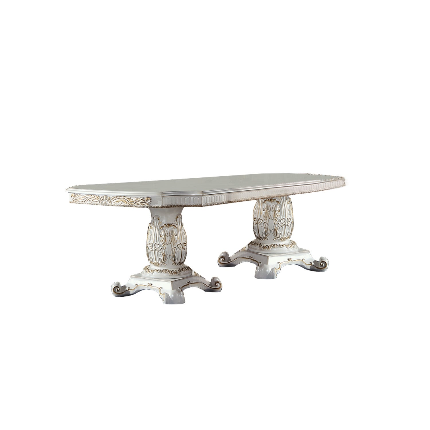 Wood Dining Table with Removable Leaves in Antique Pearl