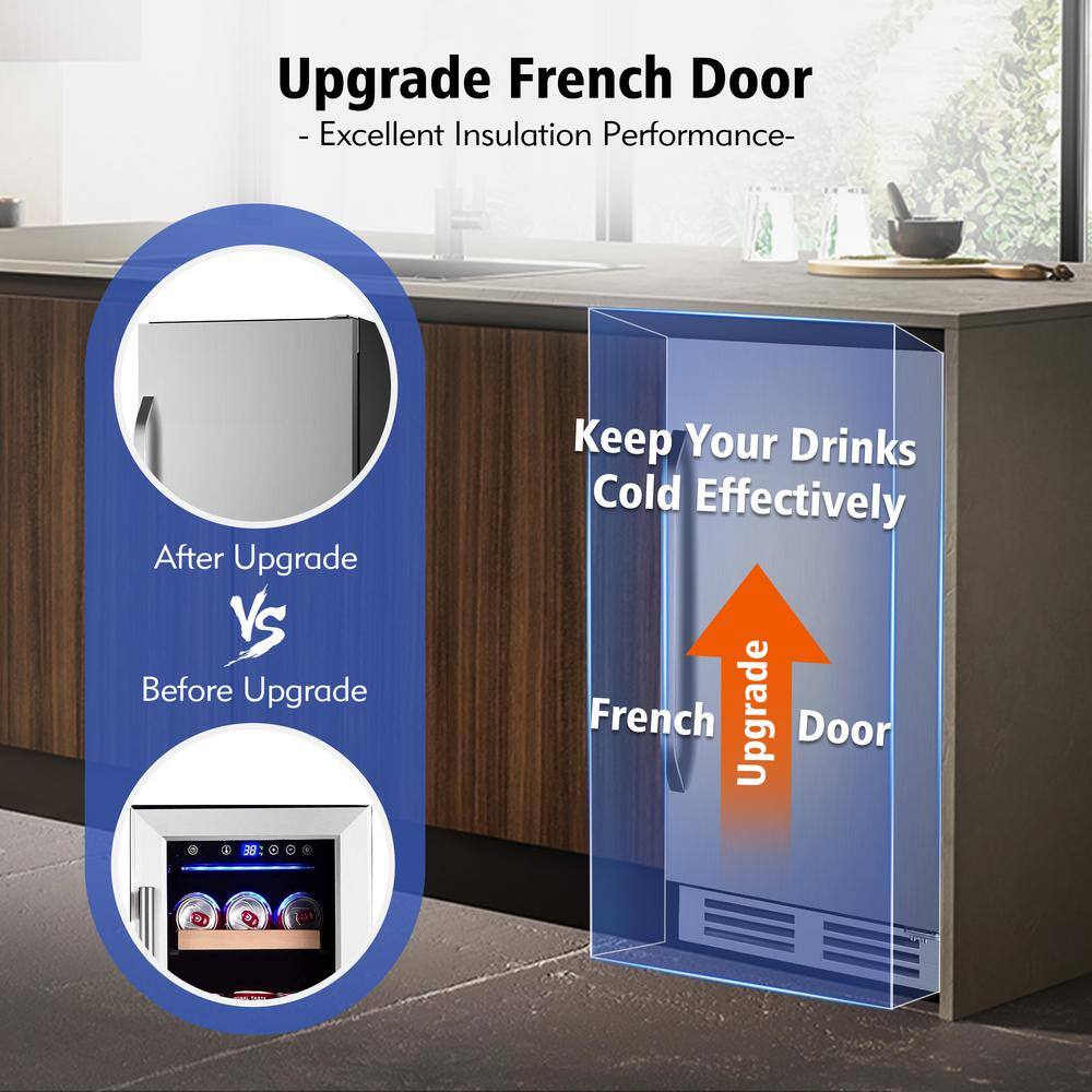 Hooure 15 in. 127 Can (12 oz.) Built-inFreestanding Stainless Steel Door Beverage Cooler D2PHD-5