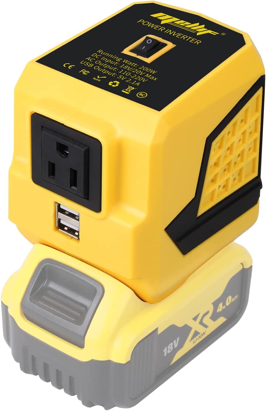 200W Power Inverter for Dewalt 20V MAX Battery with 1 AC Outlet 2 USB Ports LED Light Outdoor Generator (Tool ONLY)