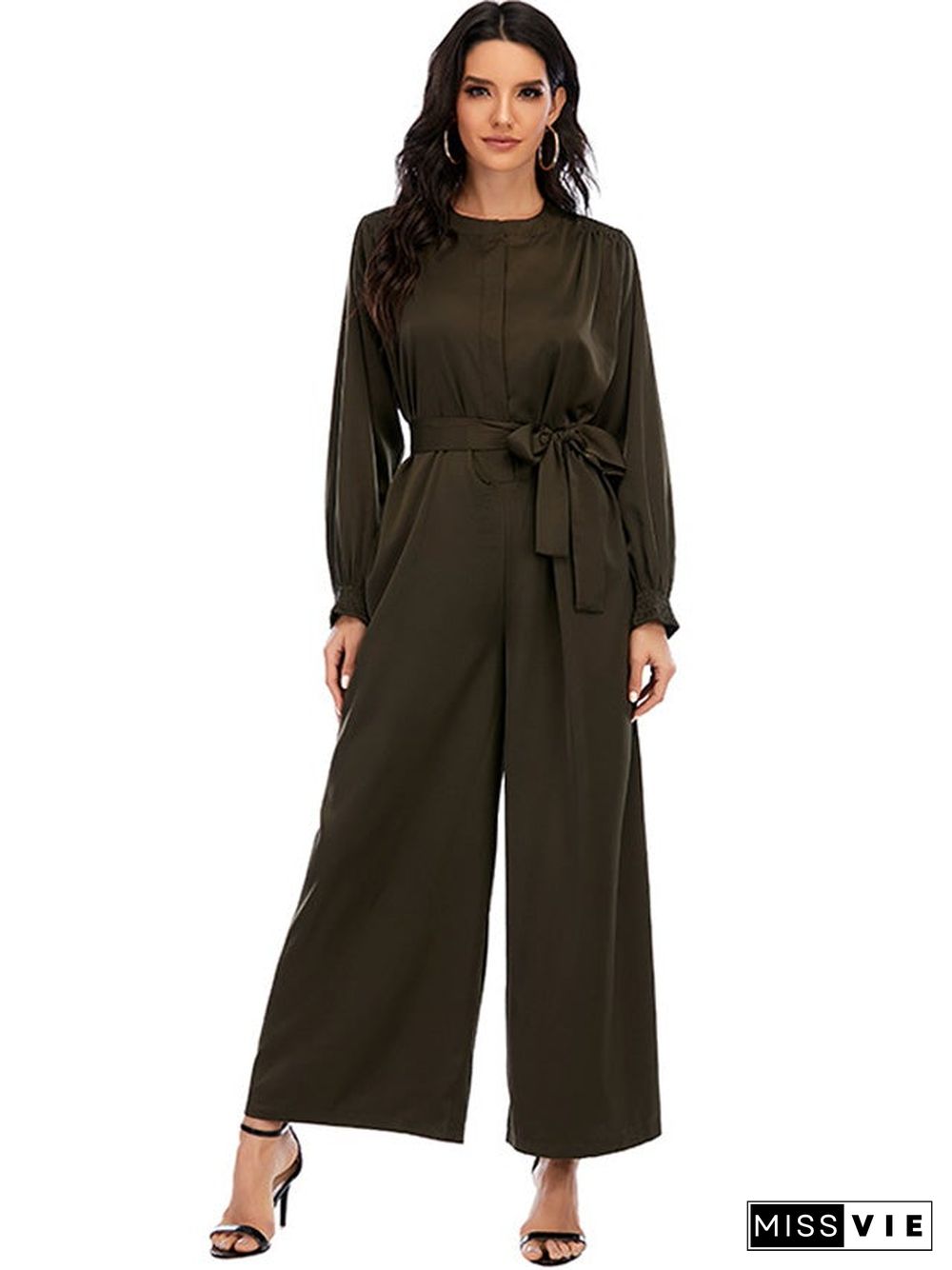 Fashion Jumpsuit Solid Color Waist Temperament Wide-leg Pants