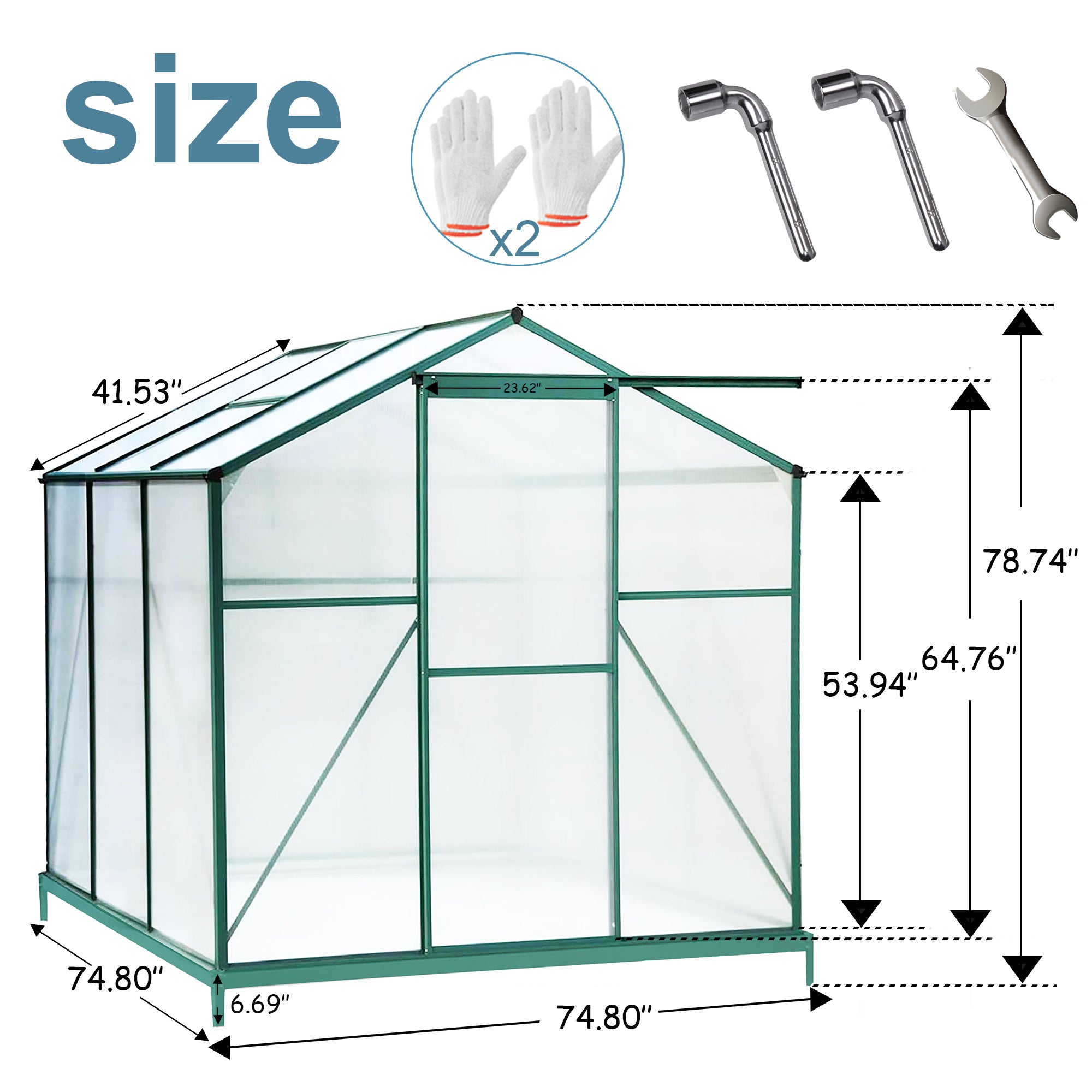 TheirNear 6 x 6 x 6.8 FT Walk-in Polycarbonate Greenhouse, Gardening Plant Tent with Roof Vent for Ventilation & Rain Gutter