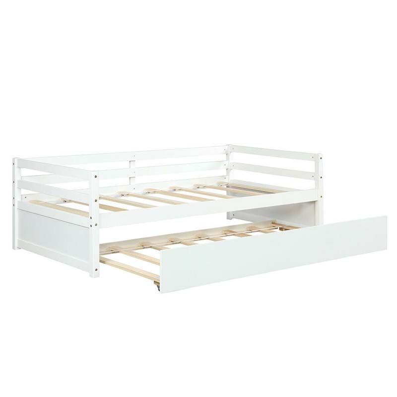 Wooden Twin Daybed with Trundle & Durable Slat Support, Standard Twin Bed Frame Sofa for Guest Children Living Room