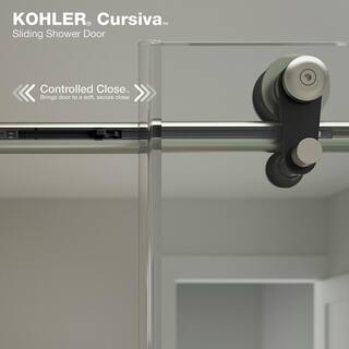 KOHLER Cursiva 59.875 in. W x 62 in. H Sliding Frameless Bath Tub Door in Anodized Brushed Nickel K-707626-8L-BNK