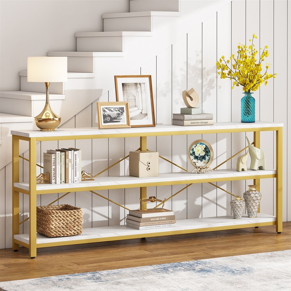 Extra Long Console Sofa Table with Metal Frame for Entrance  3 Tiers TV Stand