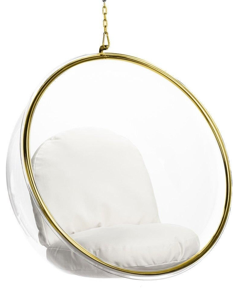 Gold Hanging Bubble Chair White Cushion   Contemporary   Hanging Chairs   by HomeCraftDecor  Houzz