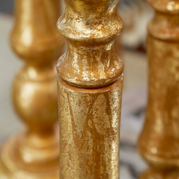 Set Of 3 Traditional Metal wood Turned Column Candle Holders Gold Olivia amp May