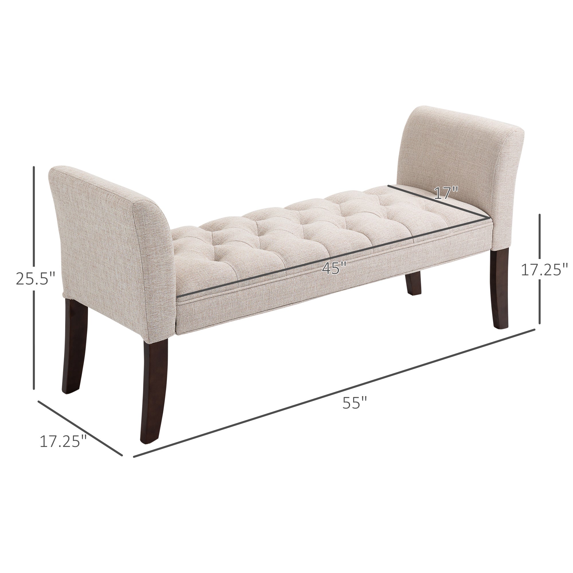 HOMCOM End of Bed Bench with Button Tufted Design, Upholstered Bench with Arms and Solid Wood Legs for Bedroom, Beige