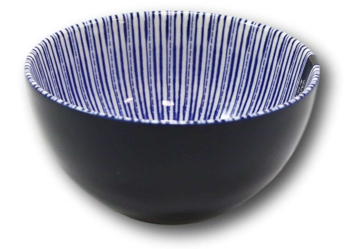 1 Pack Of 6 Artistic Blue Geometric Stripes Rice Soup Salad Ceramic Bowls 14oz EBR02