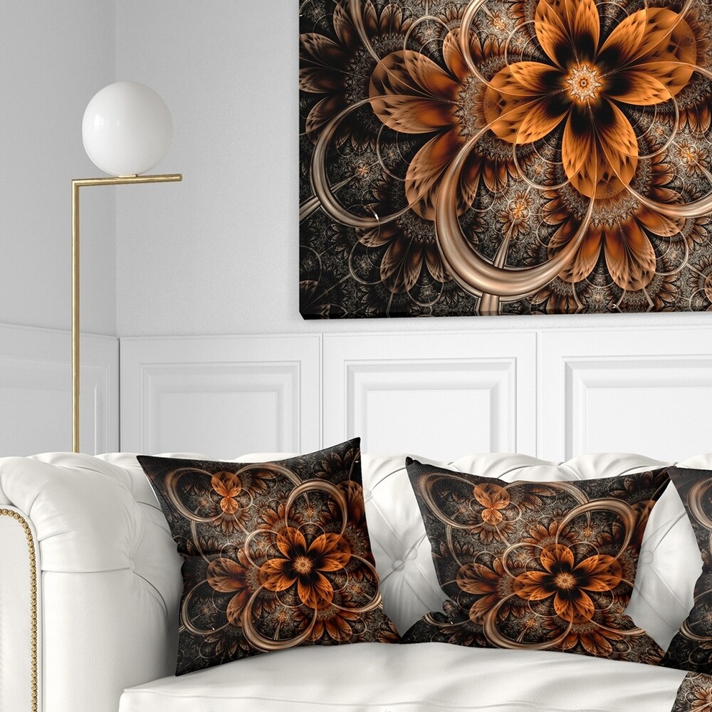 Designart 'Dark Orange Digital Art Fractal Flower' Floral Throw Pillow