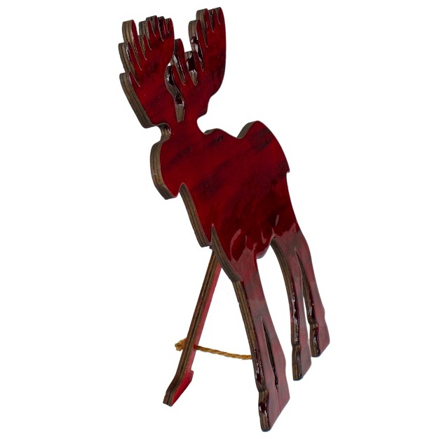 Red Stained Standing Moose Christmas Tabletop Decor