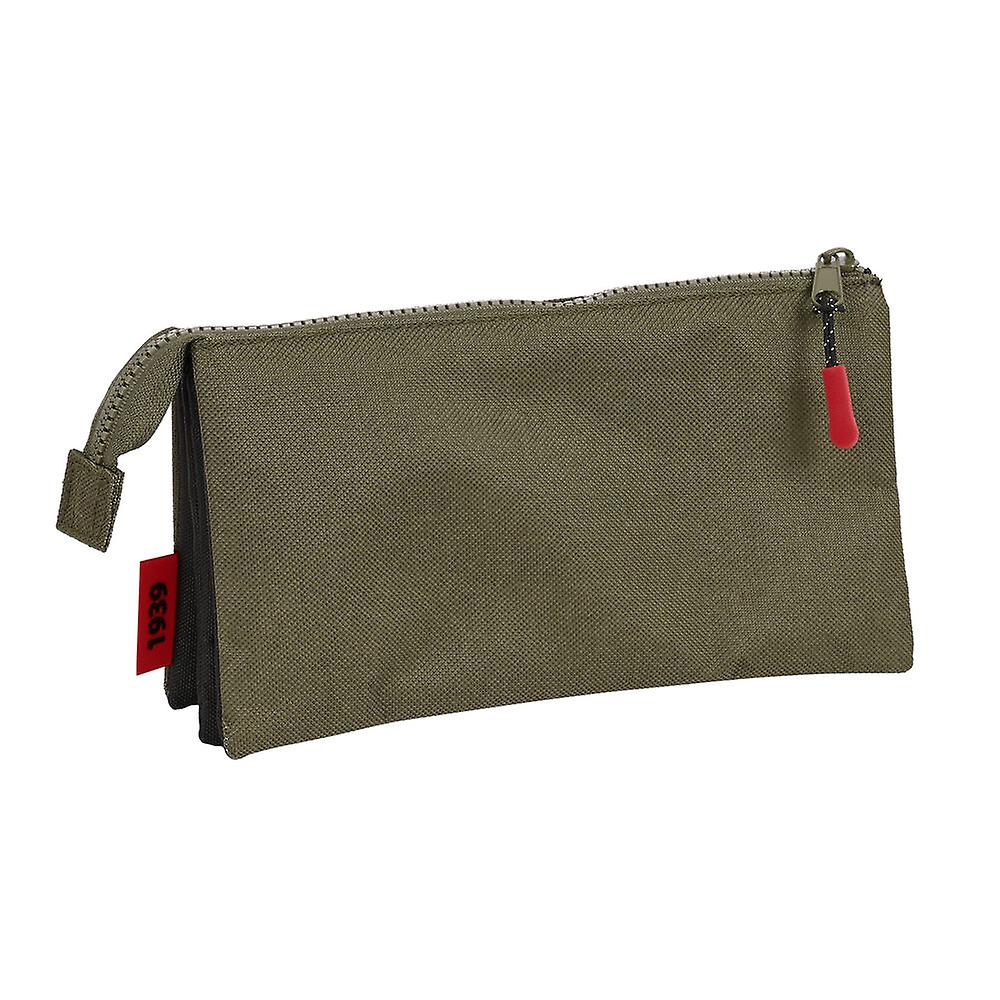 Trousse Fourre-Tout Triple Munich Class Noir Vert militaire (22 x 12 x 3 cm)