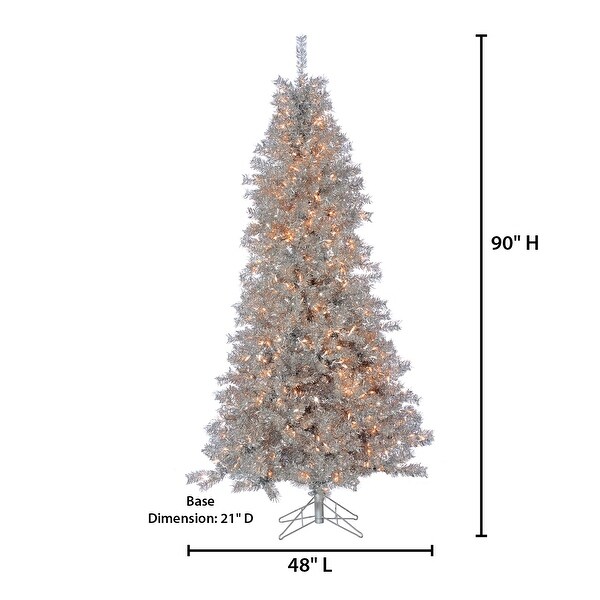 7.5 Foot Silver Curly Tinsel Tree with 550 Clear Lights