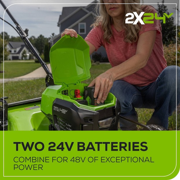 24v 5ah Cordless Brushless Self propelled Mower Kit With 2 Usb Batteries And Dual Port Rapid Charger