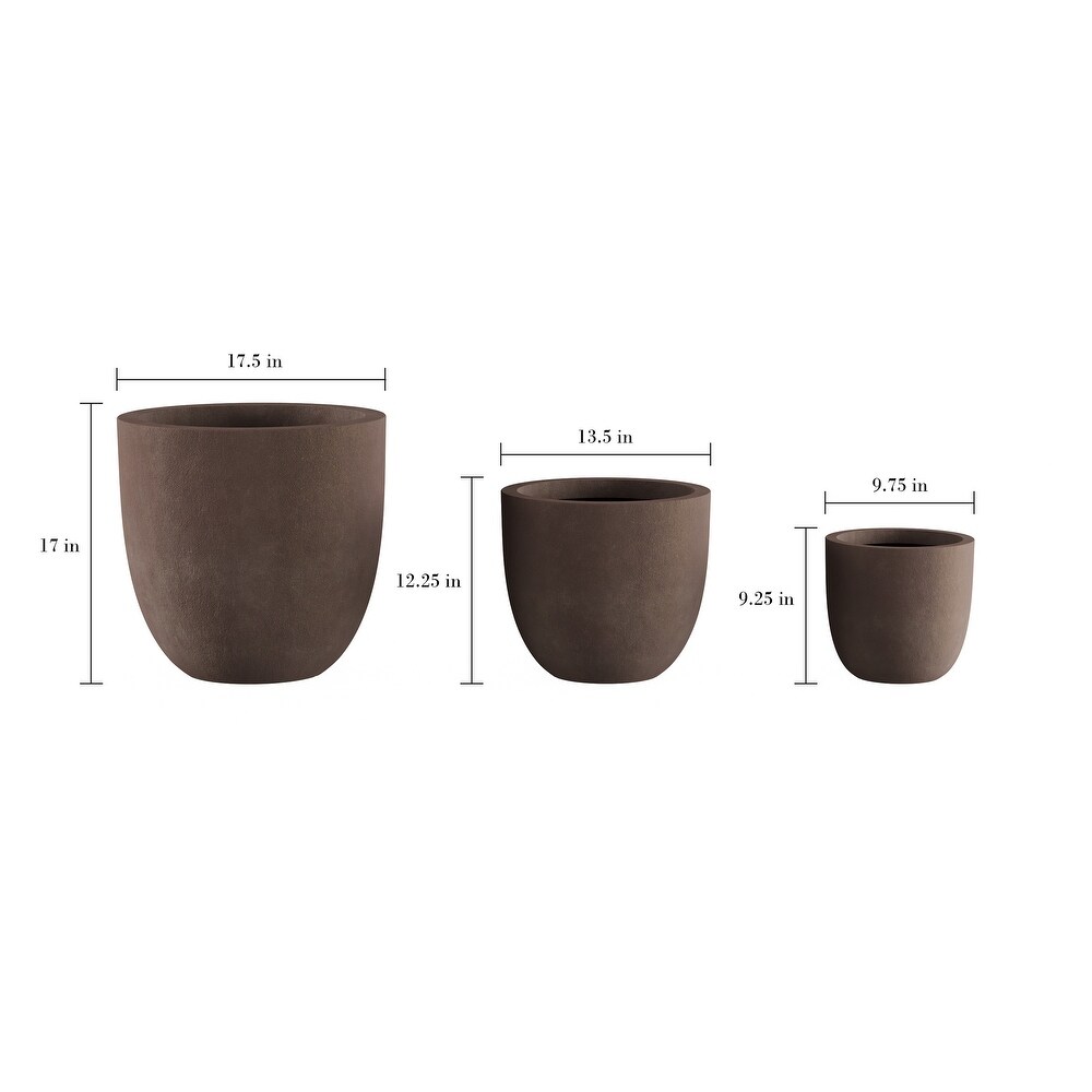 Fiber Clay Plant Pots �C Set of 3 Modern Tapered Indoor/Outdoor Planters with Drainage Holes by Pure Garden