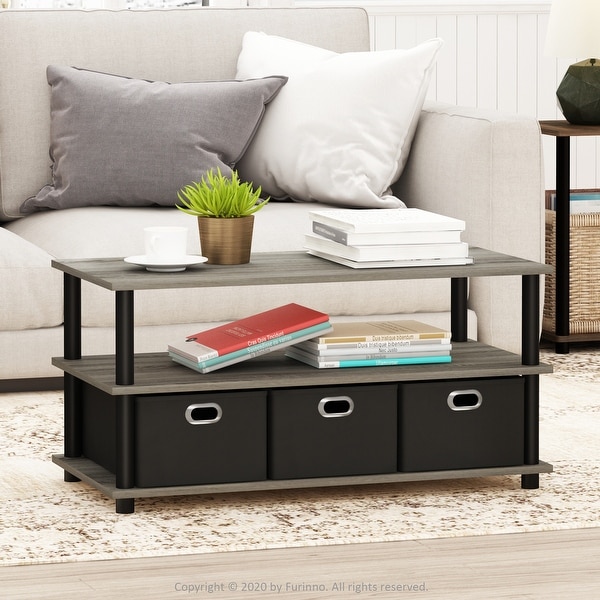 Furinno Frans Turn-N-Tube Coffee Table with Bin Drawers， French Oak Grey/Black/Black