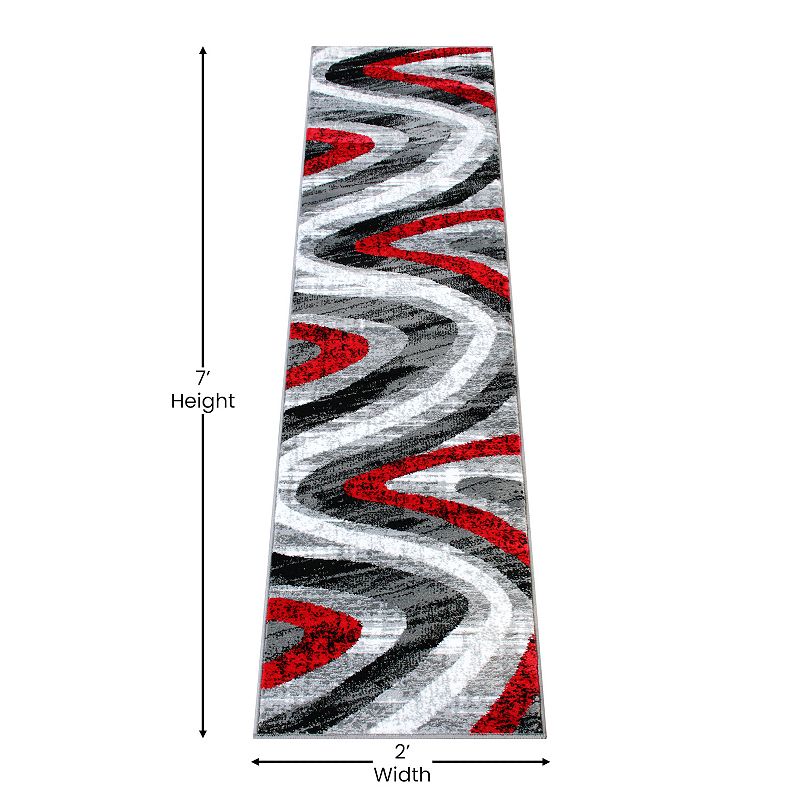 Masada Rugs Masada Rugs Stephanie Collection 2'x7' Modern Contemporary Area Rug Runner in Design 1107 - Red， Gray， Black and White