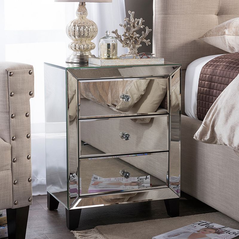 Baxton Studio Mirrored 3-Drawer Nightstand