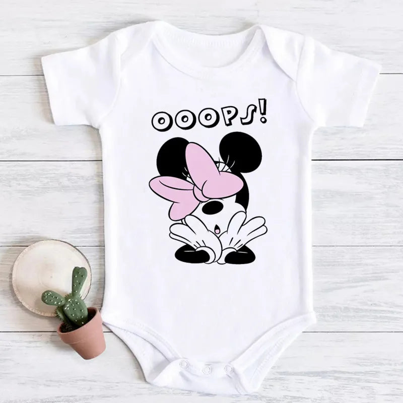 2024 New Summer Baby Clothing cotton micky mouse print bodysuit white short sleeve newborn romper 0-24M Toddler Jumpsuit