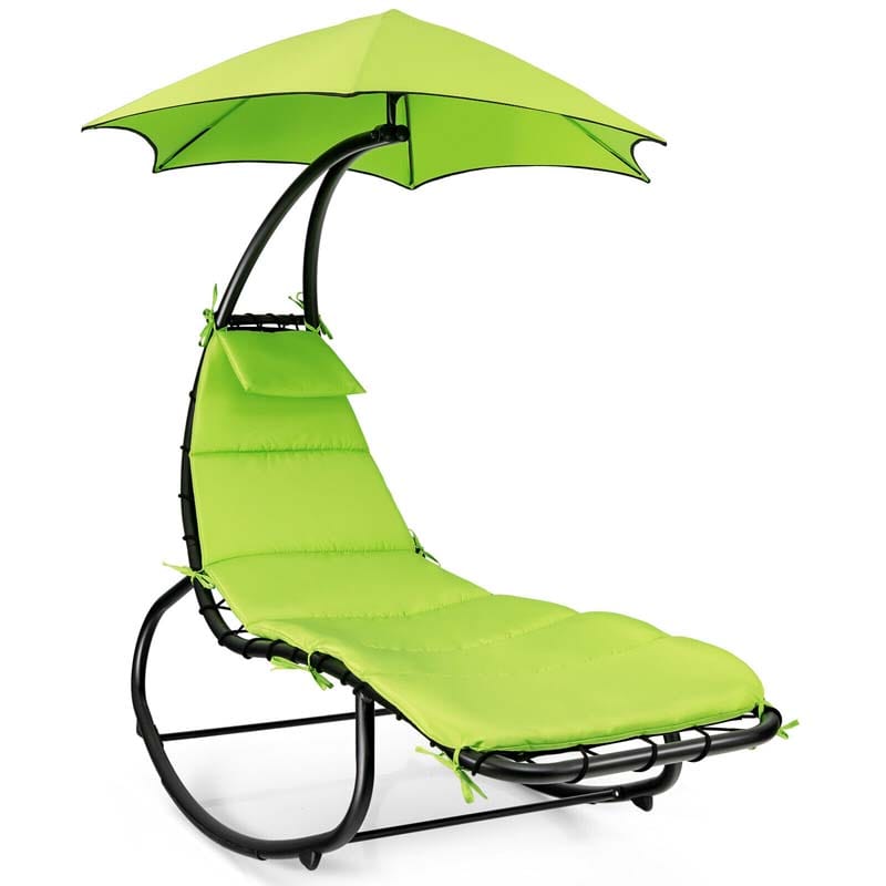 Full-Padded Hammock Chair Swing Patio Sun Lounger with Shade Canopy, Outdoor Chaise Lounge Hanging Chair for Pool Beach Deck