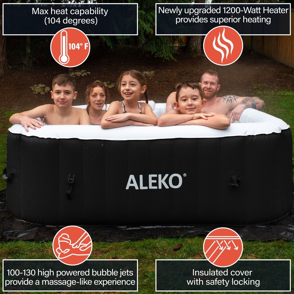 ALEKO Square Inflatable Jetted 6 Person Hot Tub Spa With Cover   Black