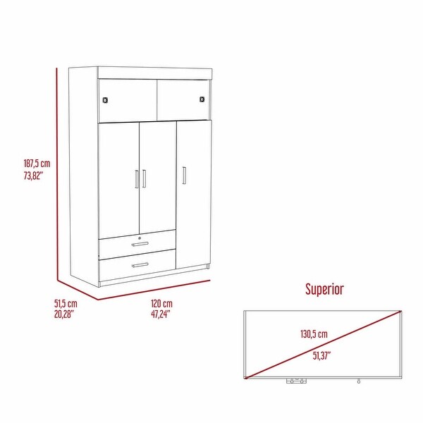 Rectangle Armoire with Four Interior Shelves ，2-Drawer， 6-Shelf - - 37938170