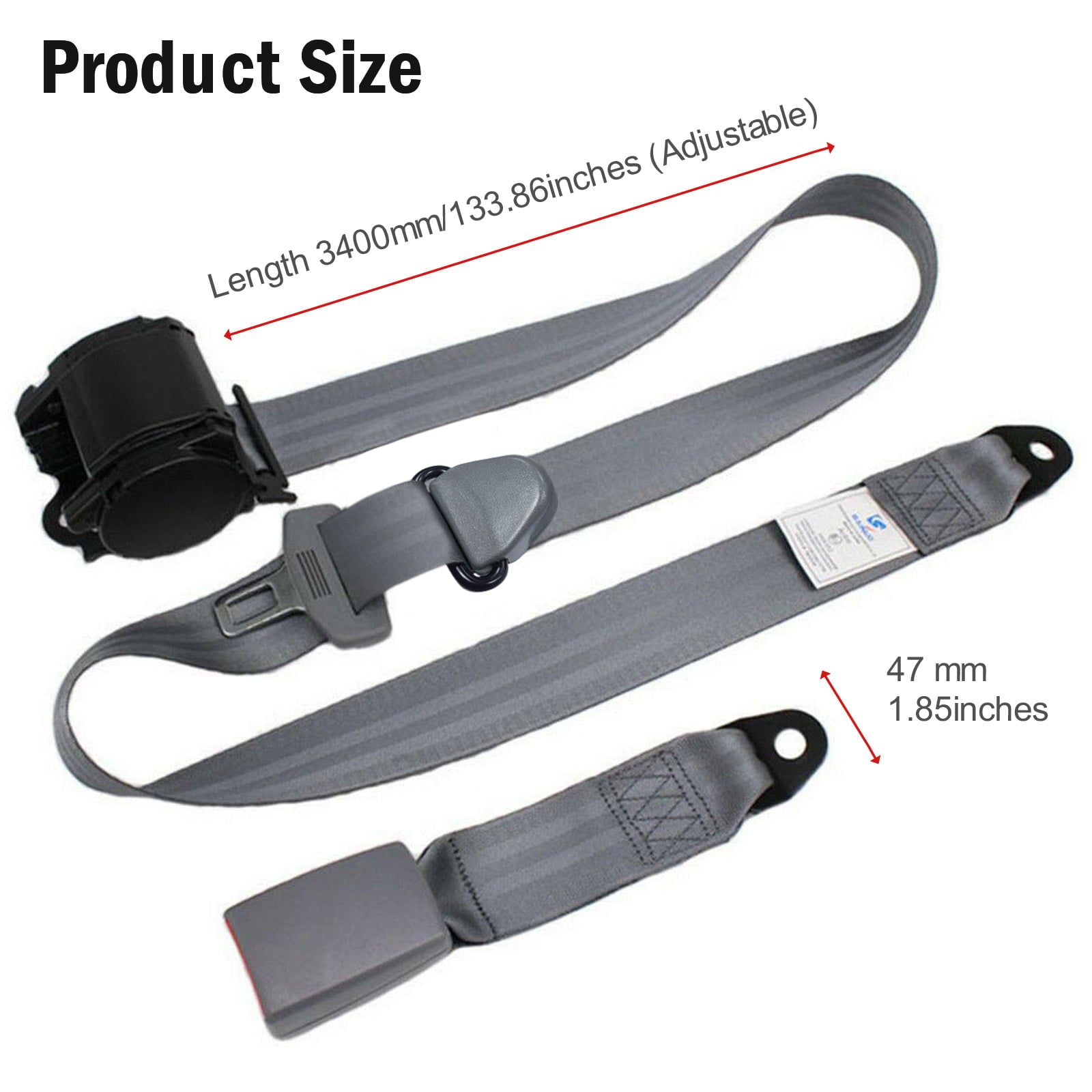 1 Set Universal Car Seat Belt 3 Point Retractable Car Safety Belt Automatic Car Front Seat Safety Belt Strap Buckle Kit Adjustable，Grey