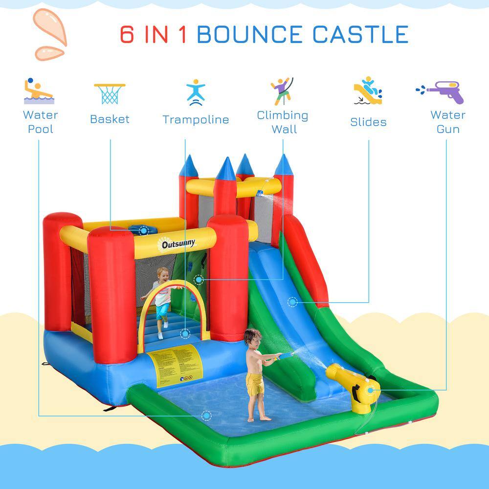 Outsunny 6-In-1 Bounce House Jumping Castle Water Pool Kids Inflatable Water Slide with Air Blower 342-018V80