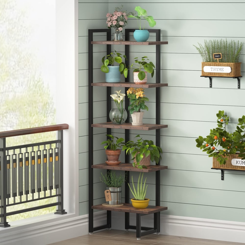 5 Tier Industrial Corner Bookshelf Corner Shelf for Home Office