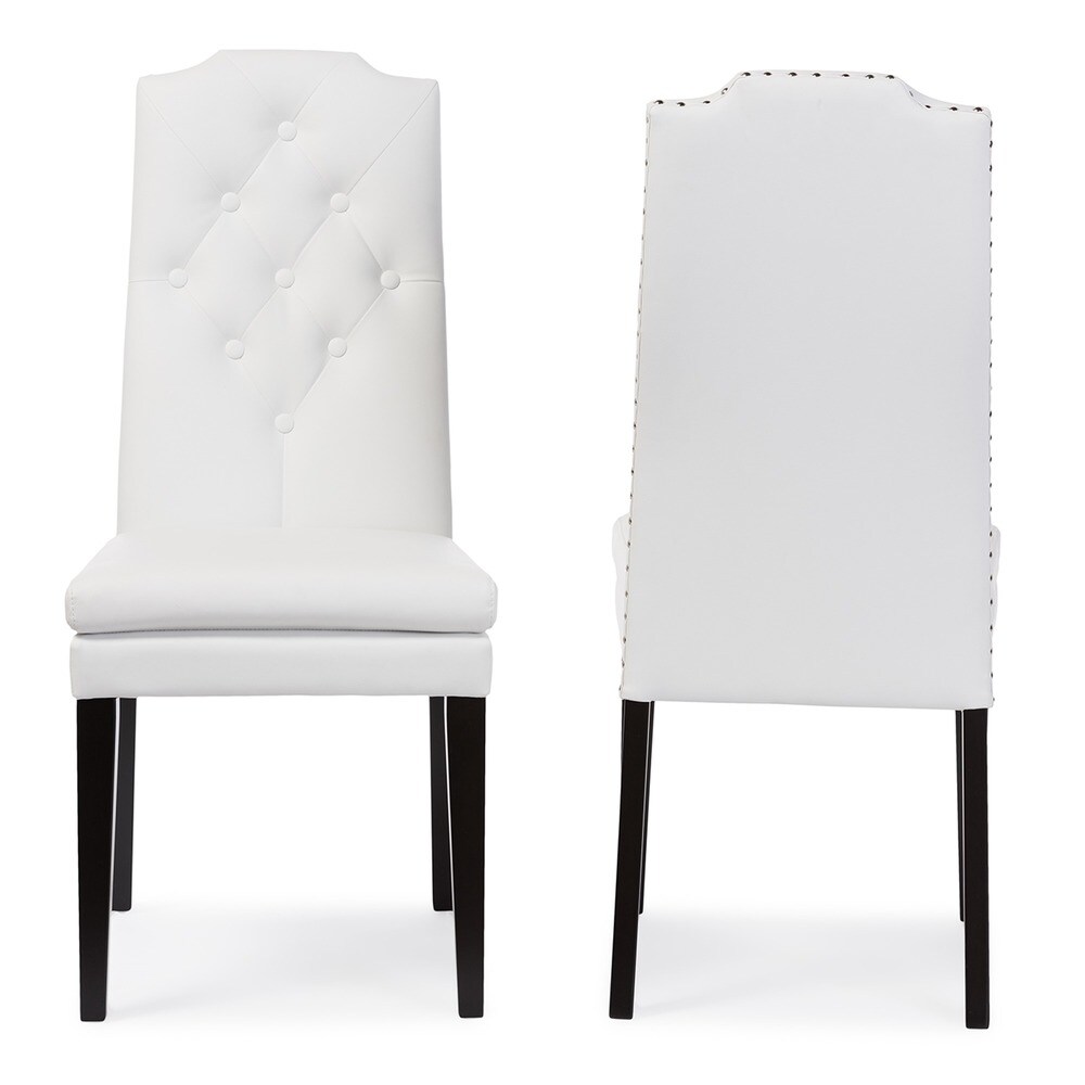 Baxton Studio Dylin Contemporary White Faux Leather with Button tufted Nail Heads Trim Dining Chair (Set of 2)