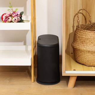 Dracelo 2.1 Gal. Slim Bathroom Plastic Trash Can with Press Top Lid in Black B0B1HQPS5D