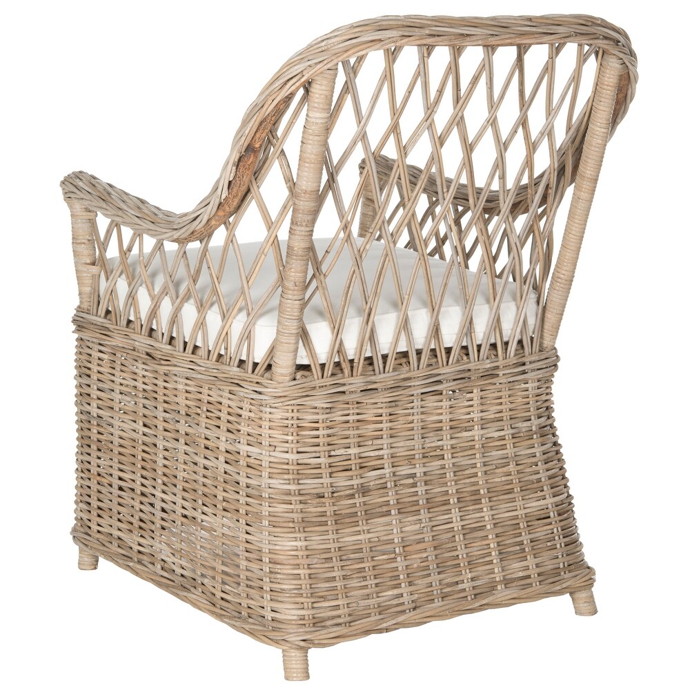 SAFAVIEH Rural Woven Dining Maluku Kubu Soft Grey Rattan Arm Chair   28\