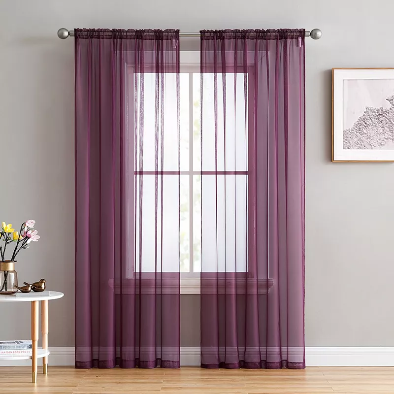 THD Essentials Sheer Voile Window Treatment Rod Pocket Curtain Panels - Set of 2