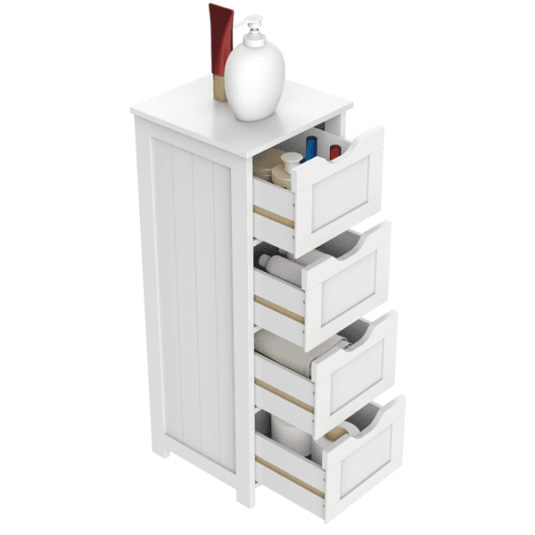 Topeakmart 4 Drawers Free Standing Floor Bathroom Cabinet White